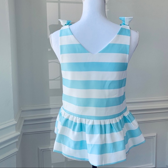 SUGAR LIPS BLUE WHITE STRIPED PLUM TOP WITH BOWS - Picture 4 of 11